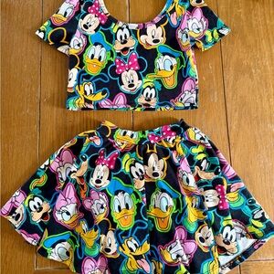 Wild Rich Kids Disney Set Size 9/10 Mickey Minnie Crop Top Skirt Set VGUC